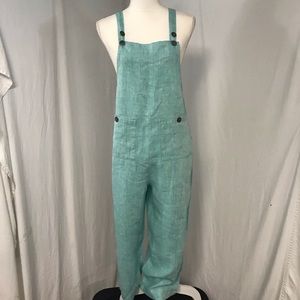 IVY Green Blue 100% Linen Overalls Lagenlook S